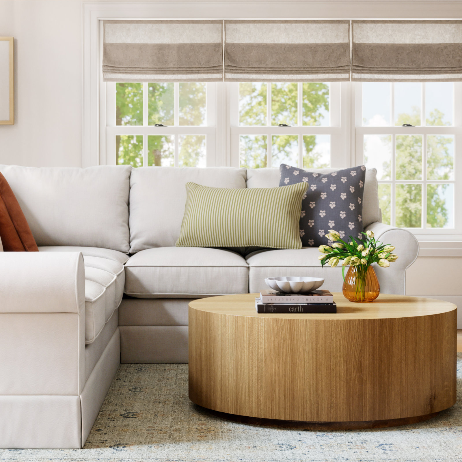 Taryn 42" Drum Coffee Table, Light Brown