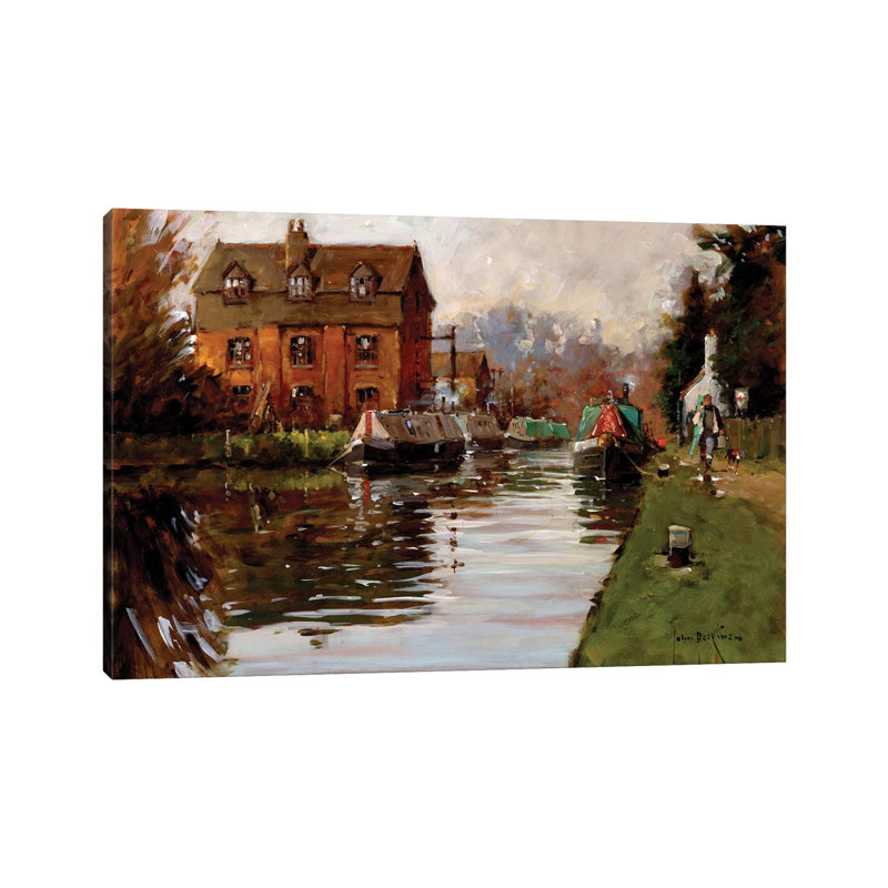 Canal Moorings by John Haskins - Wrapped Canvas Painting, 20.32cm H x 30.48cm W x 1.905cm D