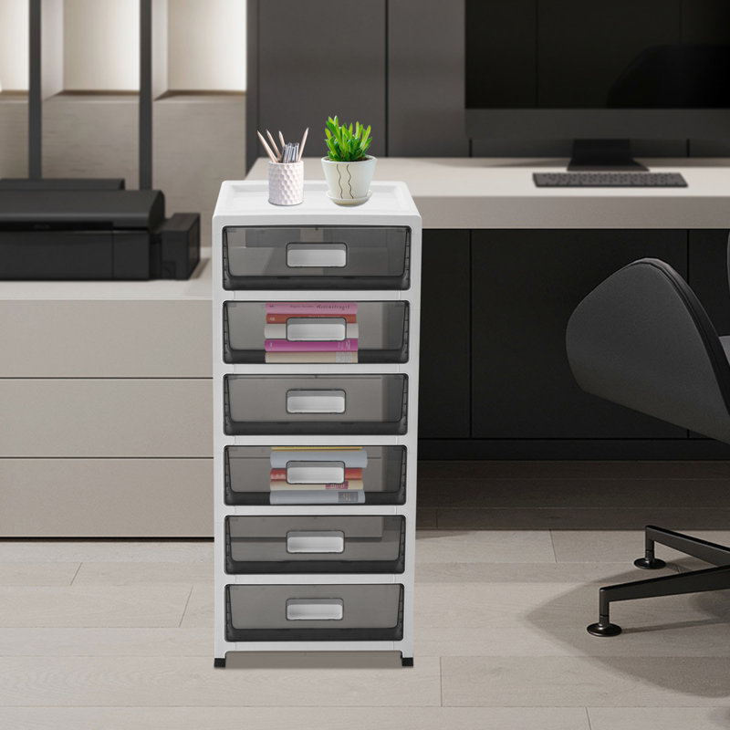 Kyohei 6-Drawer Plastic Desktop/Under Table Organizer, Black/White