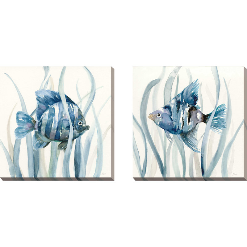 " Fish In Seagrass " by Nan 2 - Pieces Painting Print, 24" H x 48" W x 1.5" D