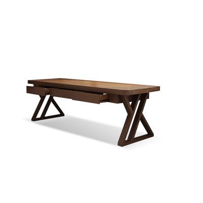 Bureau rectangulaire en bois massif avec tiroirs Walnut