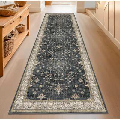 2'6"×8' Boho Vintage Runner Rug, Washable Non-Slip Rubber Backing
