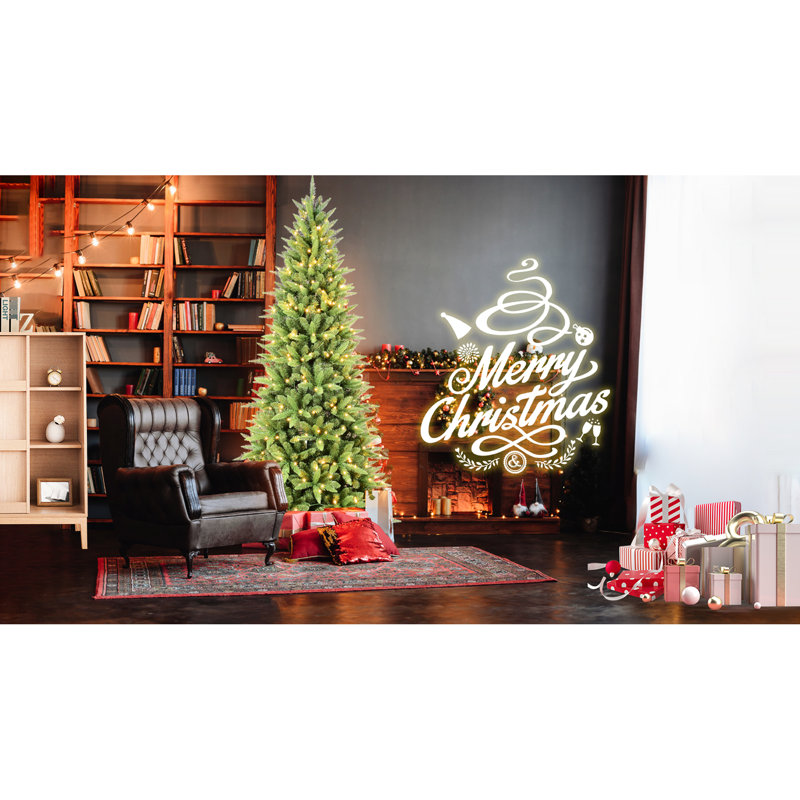 300 lumières de Noël à DEL blanc chaud décorées, arbre de Noël mince de 6 pi avec 850 pointes Pe + réalistes, conception à charnières à installation simple, support en métal pour petits espaces avec lumières, structure peu encombrante, compact