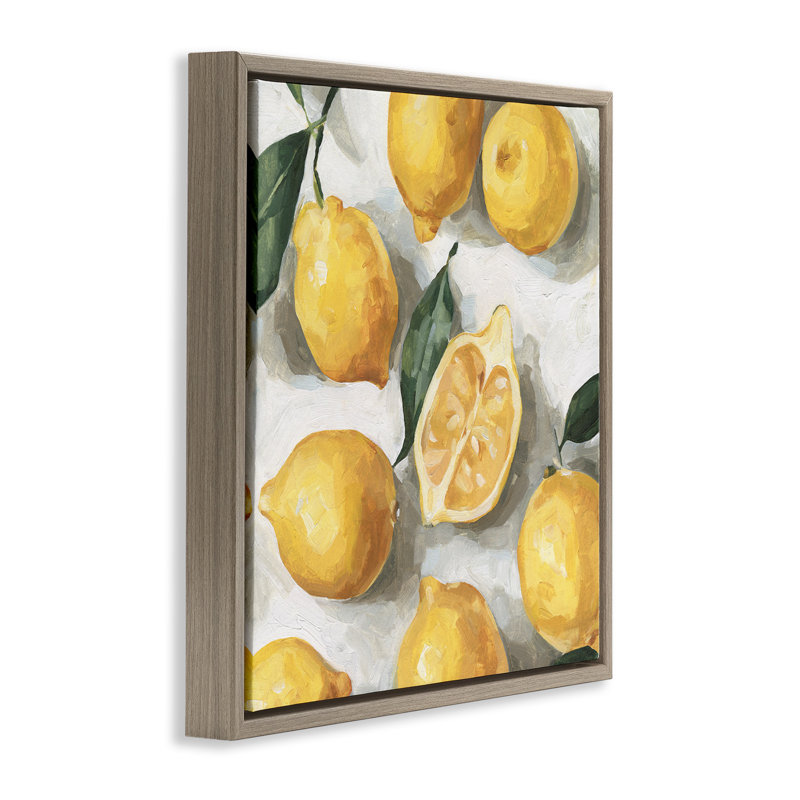 «Citrus Lemons Over White», art mural encadré flottant par Emma Caroline, Cadre flottant orme Montalcino, H 18 po x l 18 po