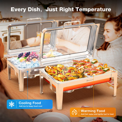 9.5QT Rectangular Chafing Dishes Buffet Set for Buffet with Glass Lid, Stainless Steel Chafers (2 Half-Size), Buffet Warmers -  Mint Pantry®, D74024DEAD8848F897B371E952755DDB