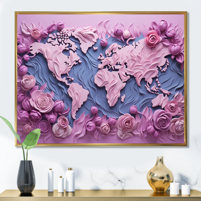 «Pink Whimsical Waters World Map I», reproduction sur toile