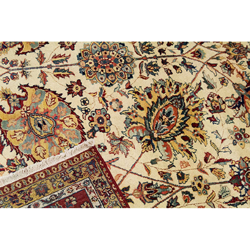 Wool Floral Area Rug in Cream