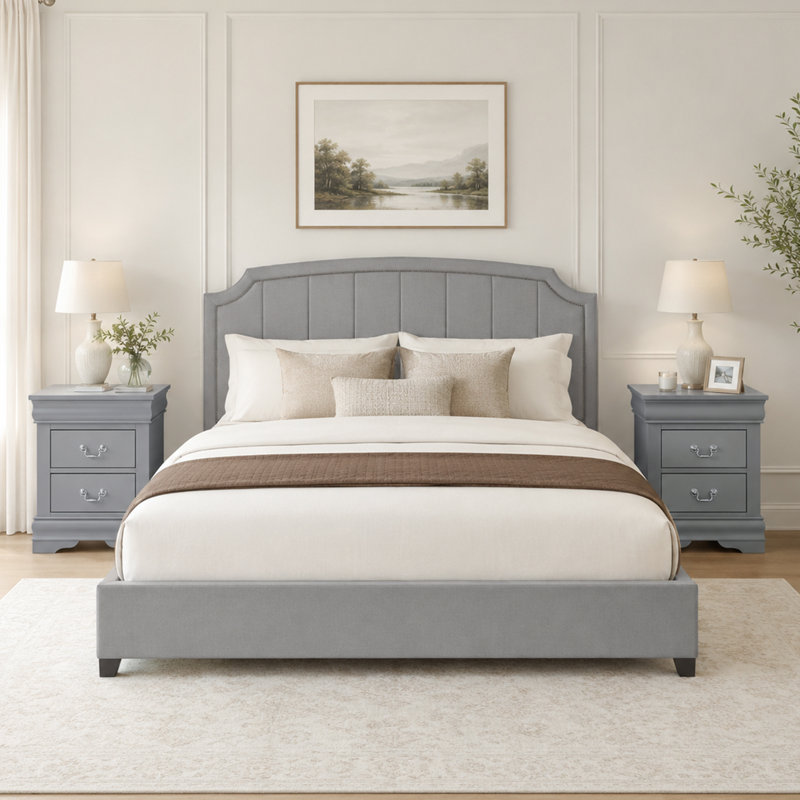 Transitional 2-Drawer Solid Wood Nightstand, No Assembly Required, Gray