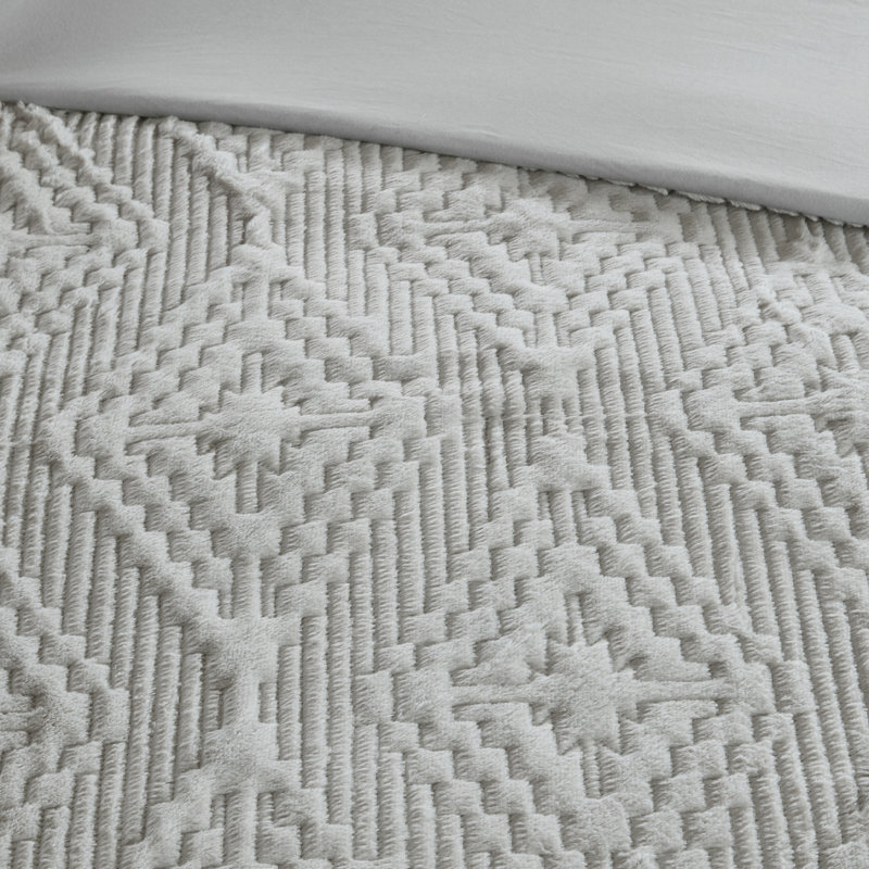 Gray Full Faux Fur Quilt Set with Shams