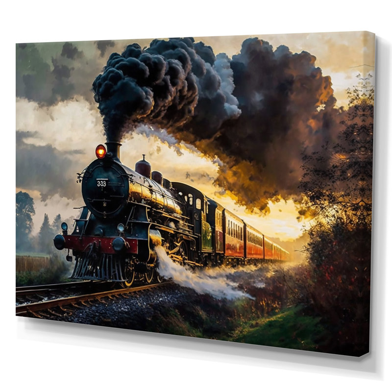 Vieux train aux États-Unis - train, art mural, L 44 po x H 34 po x P 1,5 po, Toile tendue