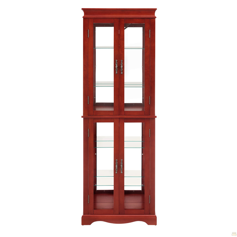 Lighted Glass Curio Display Cabinet,Display Cabinet,Glass Storage Cabinet Glass Wine Cabinet Wood Frame Toy Display, Cherry