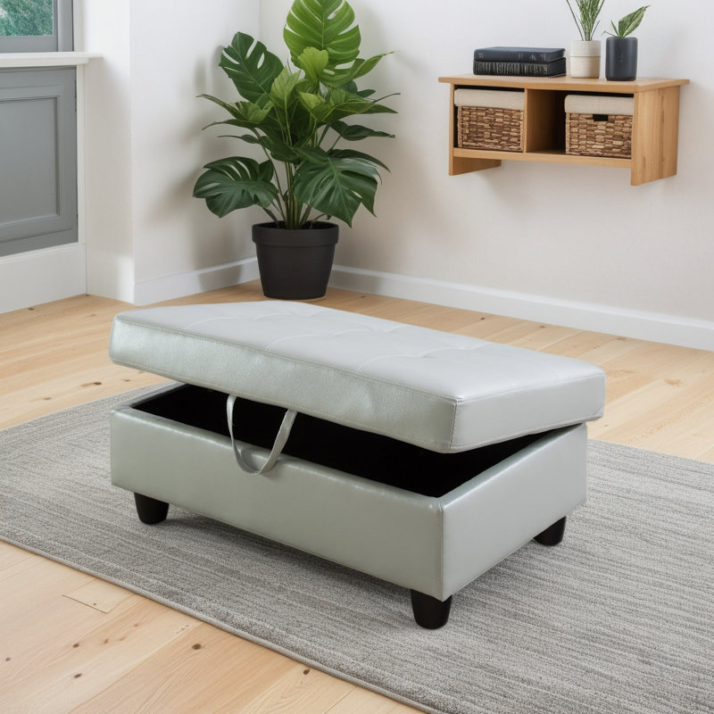 Repose-pieds avec rangement en faux cuir, Argenté / Vert