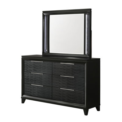Mobilier de chambre à coucher 1 tiroir moderne contemporain transitionnel noir à 6 tiroirs avec rangement en bois massif