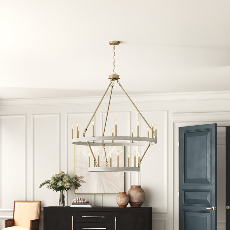 Adriana 20 - Light Steel Dimmable Wagon Wheel Chandelier, Driftwood & Brass Dust