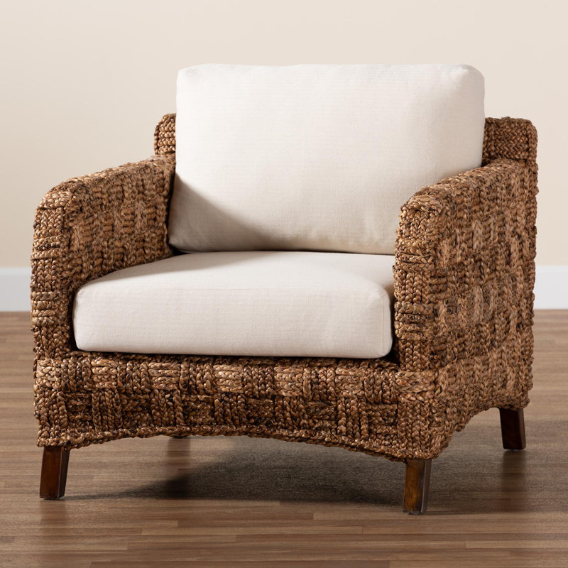 Benjiam Upholstered Seagrass and Mahogany wood Armchair