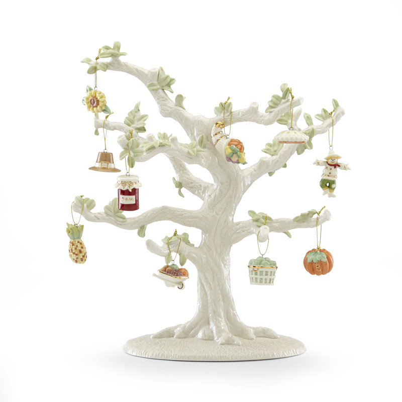 Ivory Porcelain Autumn Tree with 10 Mini Ornaments