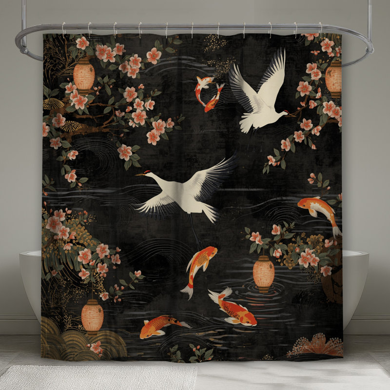 Rideaux de douche Cranes And Koi, L 70 po x H 93 po