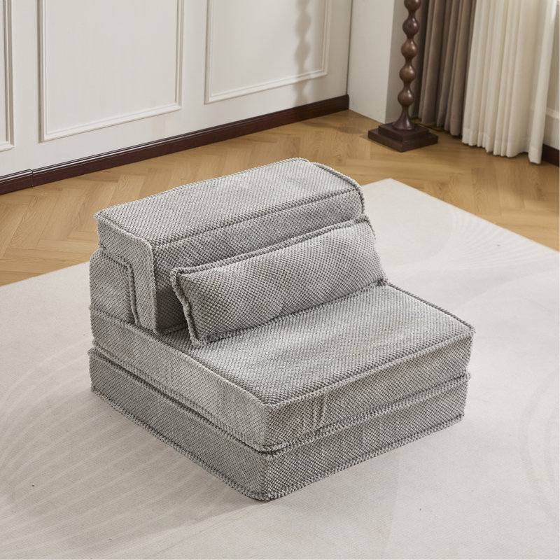 Compression Mahjong Sofa,Convertible Floor Sofa Bed,DIY Boneless Modular Sectional Sofa,No Assembly Required,Circle Fleece Fabric,Oversized Single Sofa With 1 Pillow,Light Grey