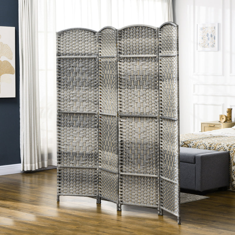 Paravent à 4 panneaux, paravent de 6 pi de hauteur. Cloison mixte grise tissée à la main pour le bureau à domicile. Léger, pliable,. Aucun assemblage requis