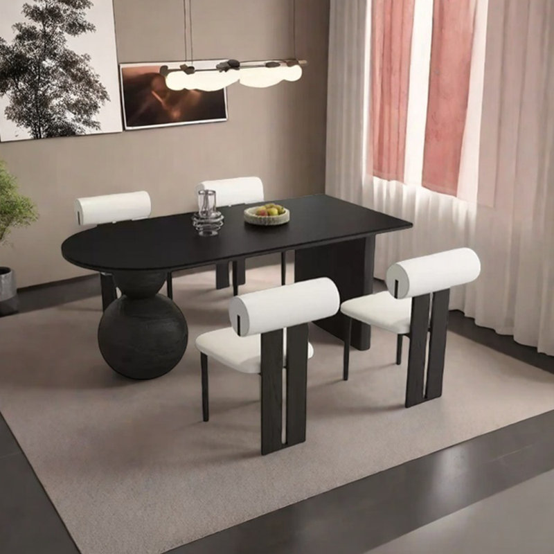 Sintered stone solid wood unique dining table set, Black, 29.53"H x 70.87"L x 31.5"W