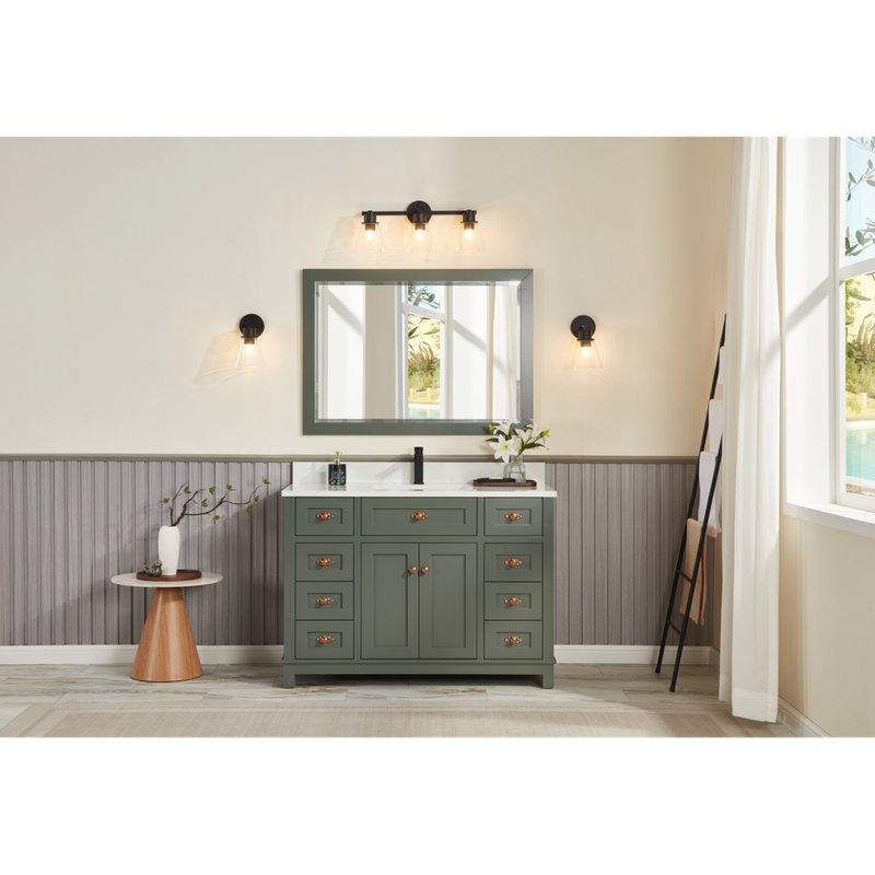 48" Solid Wood Sink Vanity With 1' Artificial Stone Top, Pewter Green, Rose Gold