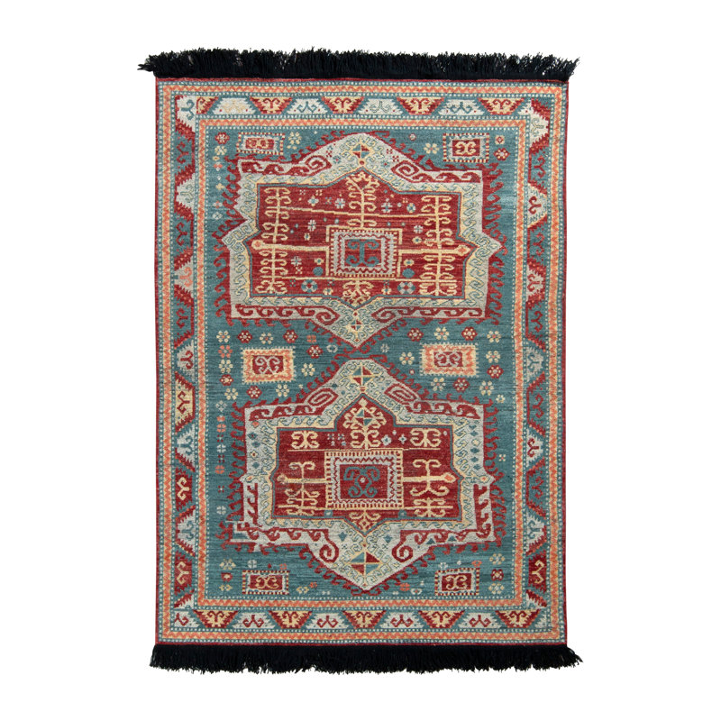 Rug & Kilim’S Tribal Rug In Blue And Red Medallion Pattern, Rectangle 10' x 14'