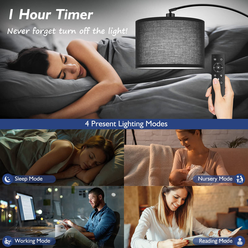Lampe sur pied arquée 70,98 po Hicksley, Noir