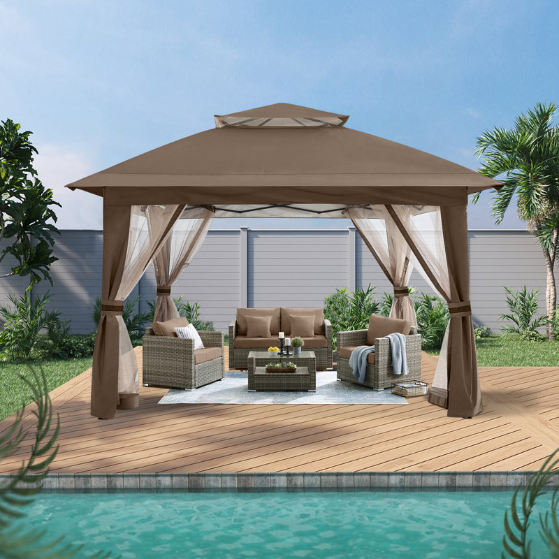 Pavillon de jardin en acier, H 108 po x l 146 po x P 146 po, Brun