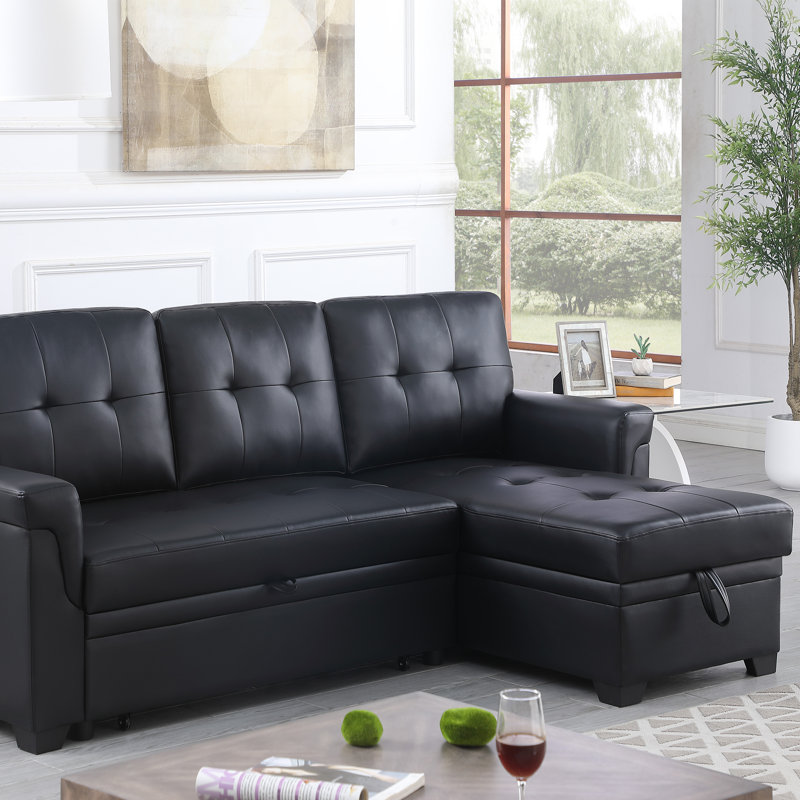 Canapé-lit modulaire réversible en cuir noir 84 po Lucca