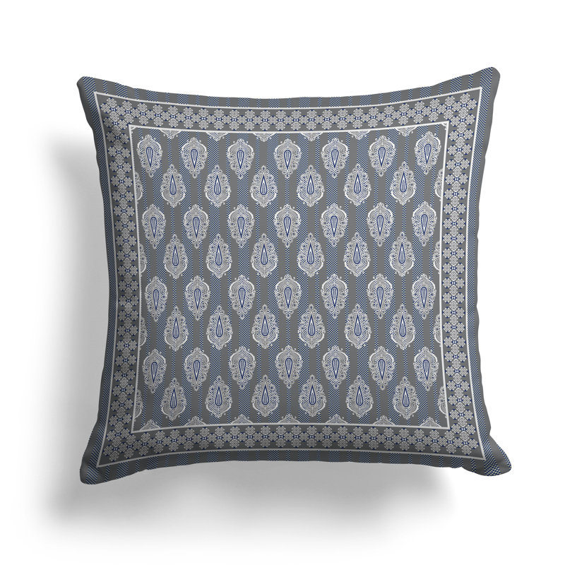 Striped Paisley Dreamscape  Square Throw Pillow, 26"H x 26"W, Blue/Gray