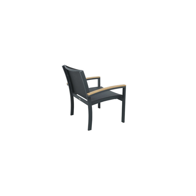 Tribeca Aluminum Teak Sling Stacking Lounge Chair, Black/Brown