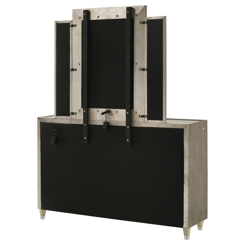 Mika Ivory / Camel 8-drawer LED Dresser with Mirror