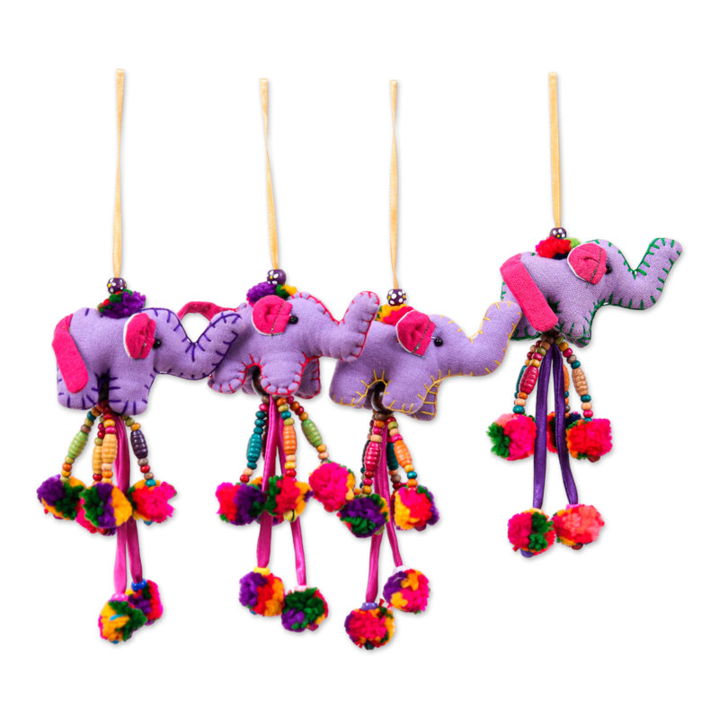 Ensemble de 4 décorations en mélange de coton faites à la main Novica