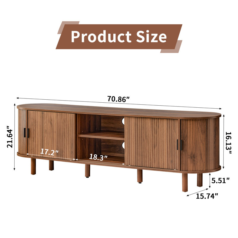 70.9" TV Stand with Sliding Door, Brown