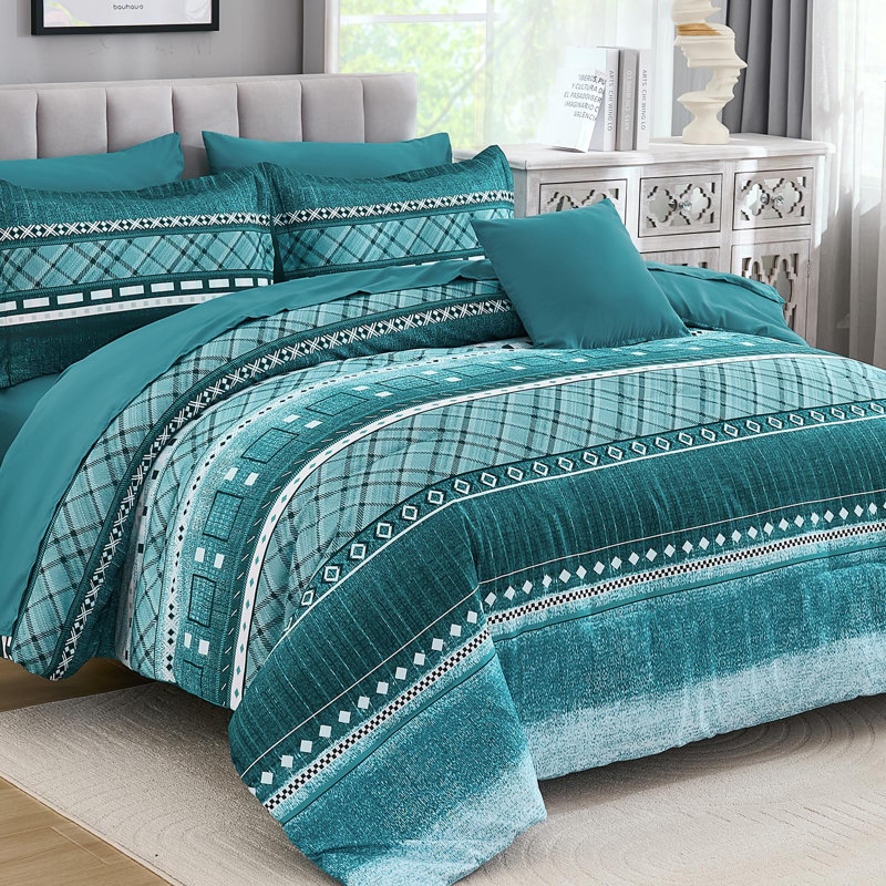 8-Piece Striped Comforter Set, All Season Boho Microfiber Bed in a Bag with Sheets, Queen Comforter + 7 Additional Pieces
