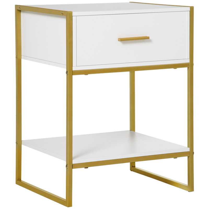 Bogia 45cm W Steel Bedside Table, Gold/White