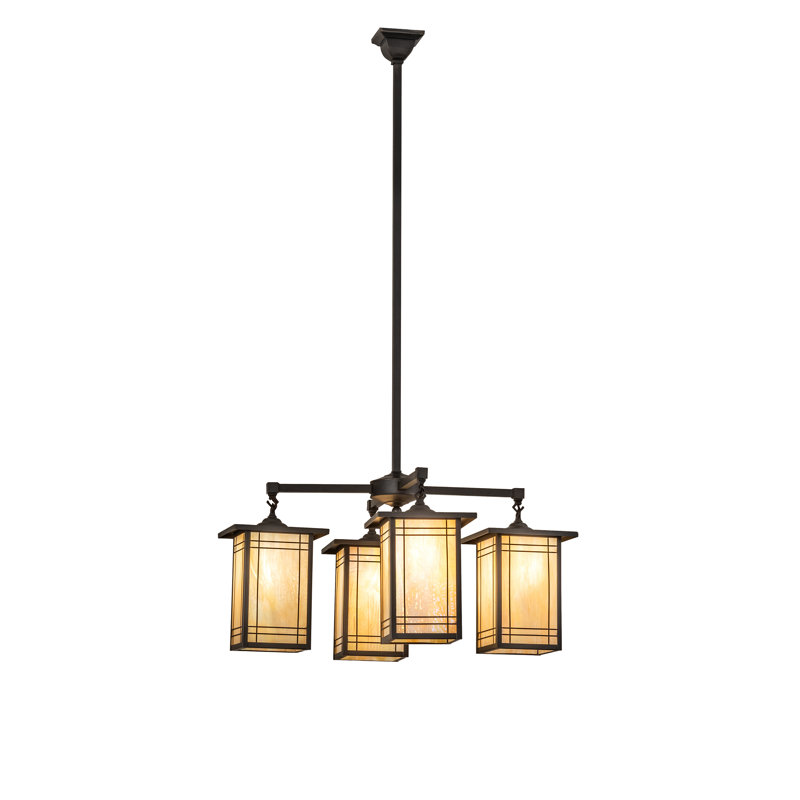 Prairie Mission 60" Craftsman Brown Brass and Glass Chandelier
