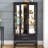 Lighted Glass Display Cabinet With Adjustable Shelves, Doors, Mirrored Back, Hidden Drawer And Vintage Metal Handles - Hassle Installation 2 Door Wine Integrated Lighting System, Black Finish, Back