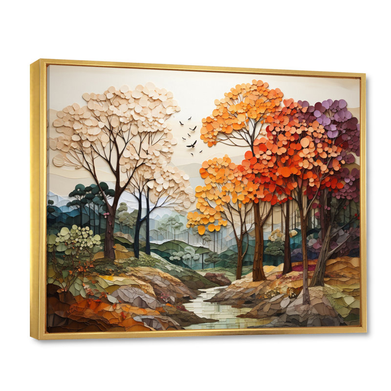 Érable, mosaïque de la saison I - reproduction, Cadre flottant doré, H 34 po x l 44 po x P 1,5 po