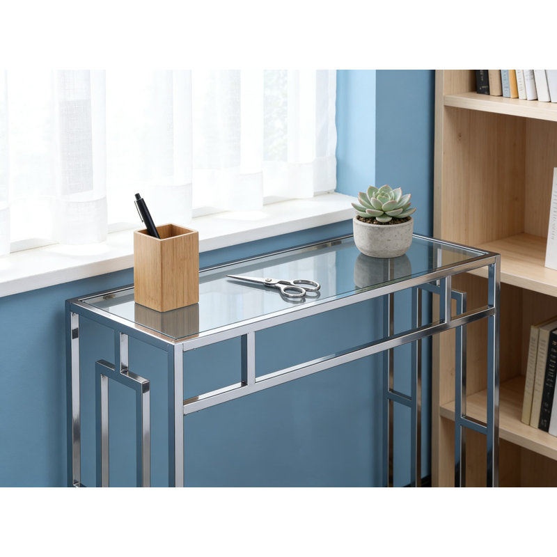 Table de couloir moderne en chrome et verre avec tablette de rangement - table de canapé de 31,5 pouces, console d'entrée pour le salon, la chambre à coucher ou le bureau