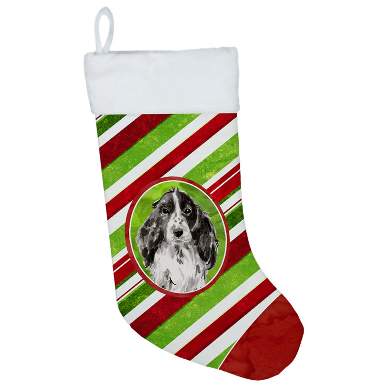 Chaussette de noël à rayures à sucre, Épagneul cocker noir