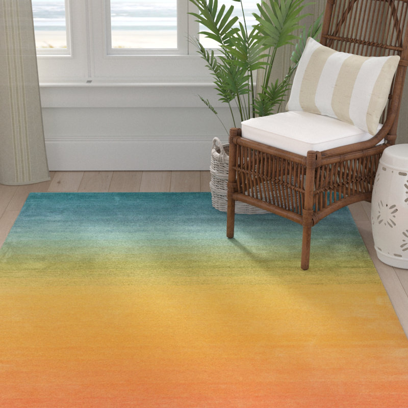 Tapis jaune / vert / bleu en laine tissé à plat à la main Wilfredo, Rectangle 5 pi x 7 pi 6 po