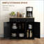 Buffet avec comptoir en bois massif, armoire de rangement de cuisine moderne, armoire à café avec 3 tiroirs, portes et tablette réglable-413355379