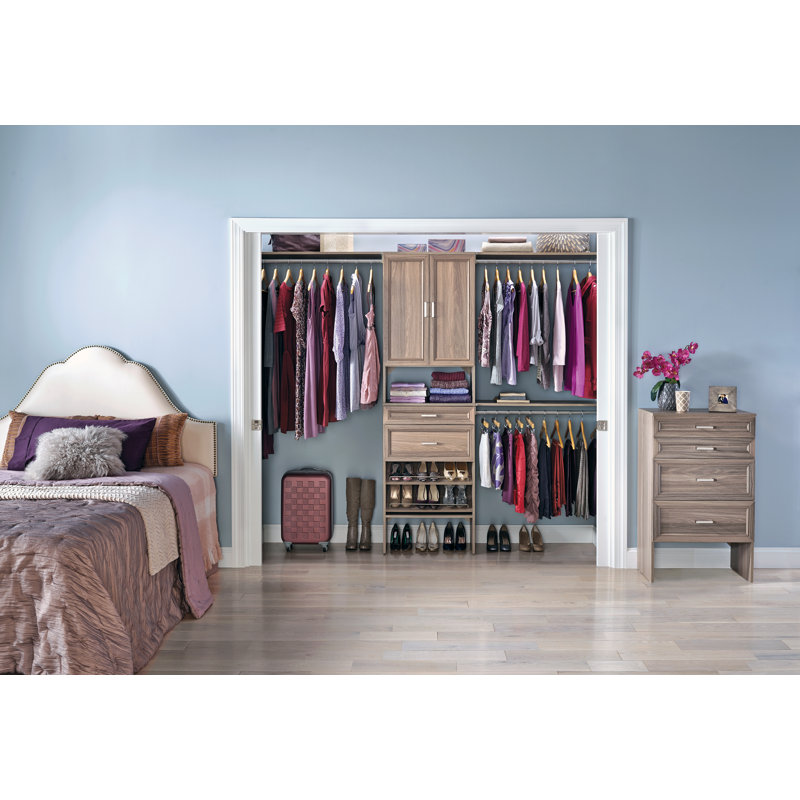 84" W - 120" W Closet System with Doors, Drawers and Shoe Shelves, Natural Gray