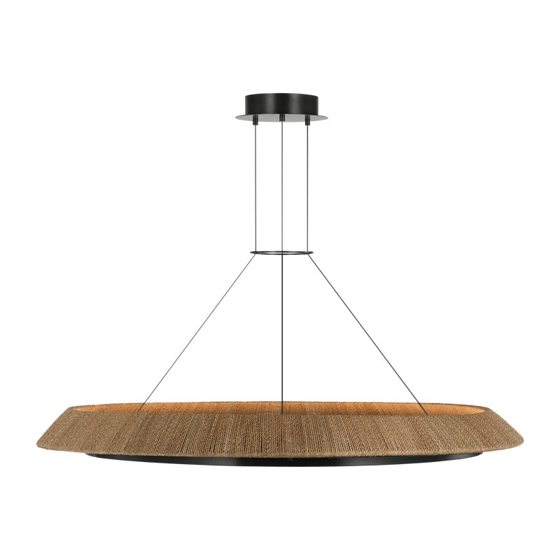Sean Lavin Noa Large LED Ring Chandelier in Bronze with Washed Black Sea Grass shade, 142" H x 50.5" W x 50.5" D, Bronze, Oak