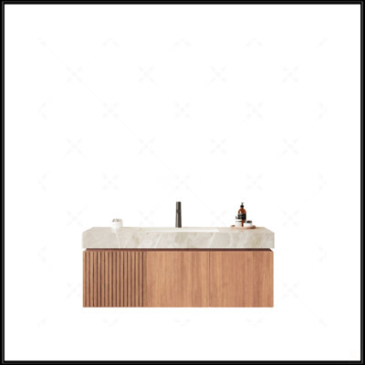 Armoire de salle de bain durable en chêne brun de 48 pouces avec portes à fermeture douce et grand rangement, sans lavabo ni robinet inclus