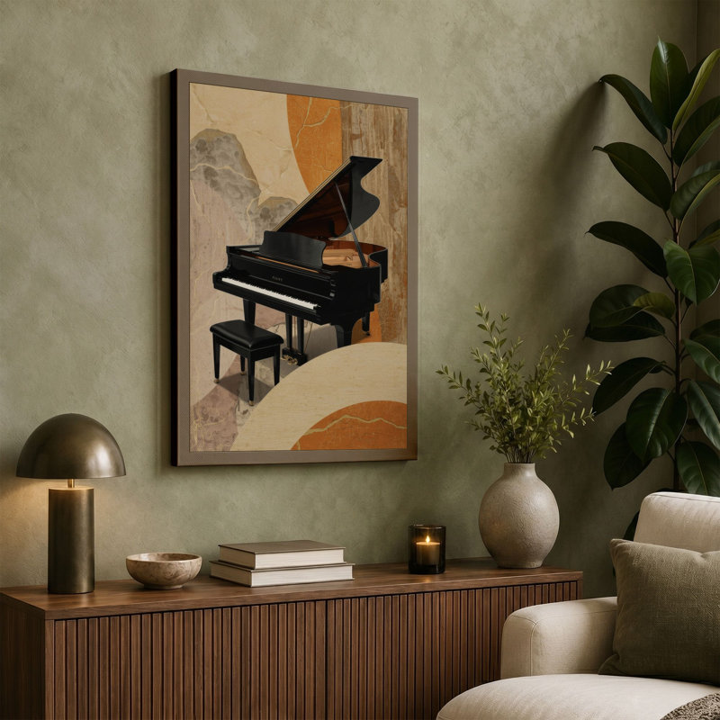 Piano in Geometry Modern 1 Piece Wrapped Canvas Wall Art, 24x16 - 61.0 x 40.6 cm, Taupe Border