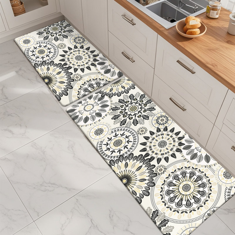 Jalissia Anti-Fatigue Non-Skid Kitchen Mat , White/Beige/Black/Gray, Runner 1'5" x 4' + 1'5" x 2'4