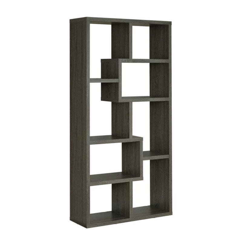 Rectangular 10-Shelf Bookcase In Weathered Grey