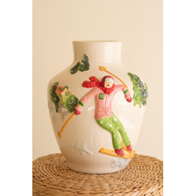 Vase de Noël en céramique avec skieur